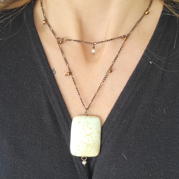 Earthy and unique: Copper chain, Chrystal, and Stone necklace. Canadian made. - Picture 2 of 3